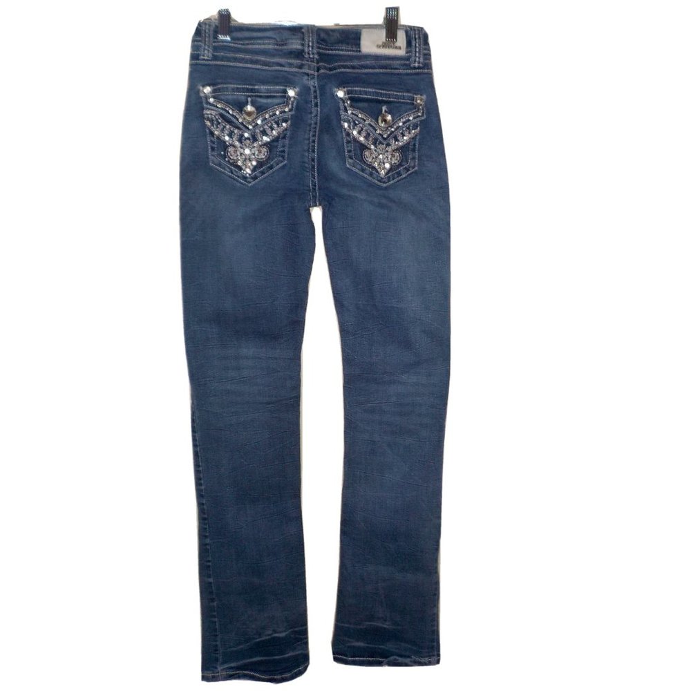 Sexy Couture Embellished Straight Blue Denim Jeans Womens (25 x 32)